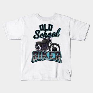 Old School Biker Cyan Kids T-Shirt